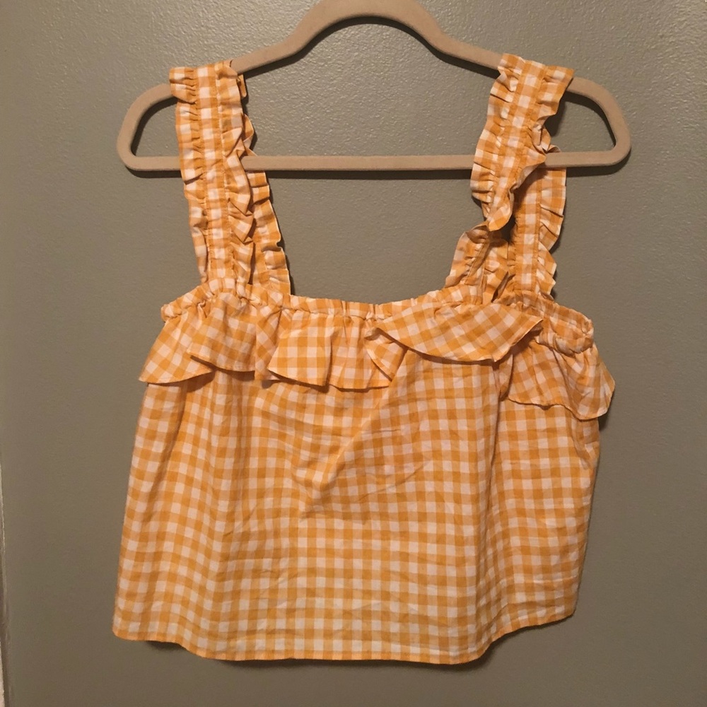 Yellow gingham print crop top